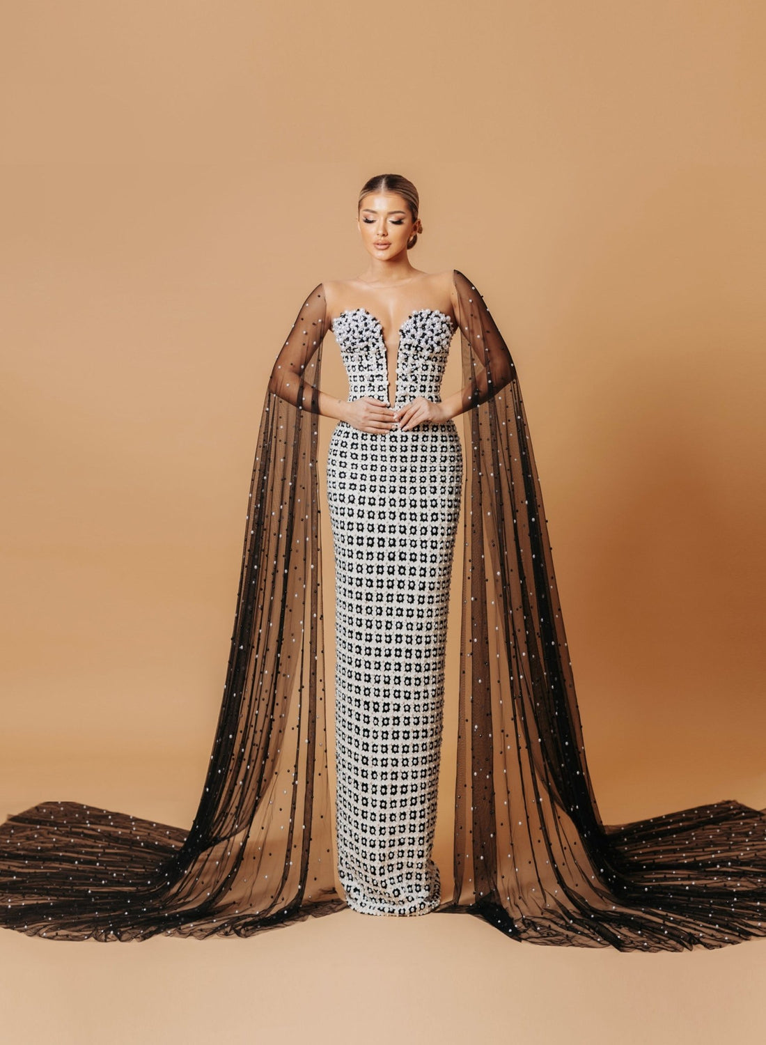 Black and White Pearl Haute Couture Gown - KUJTA & MERI - Haute Couture Gown - KUJTA & MERI