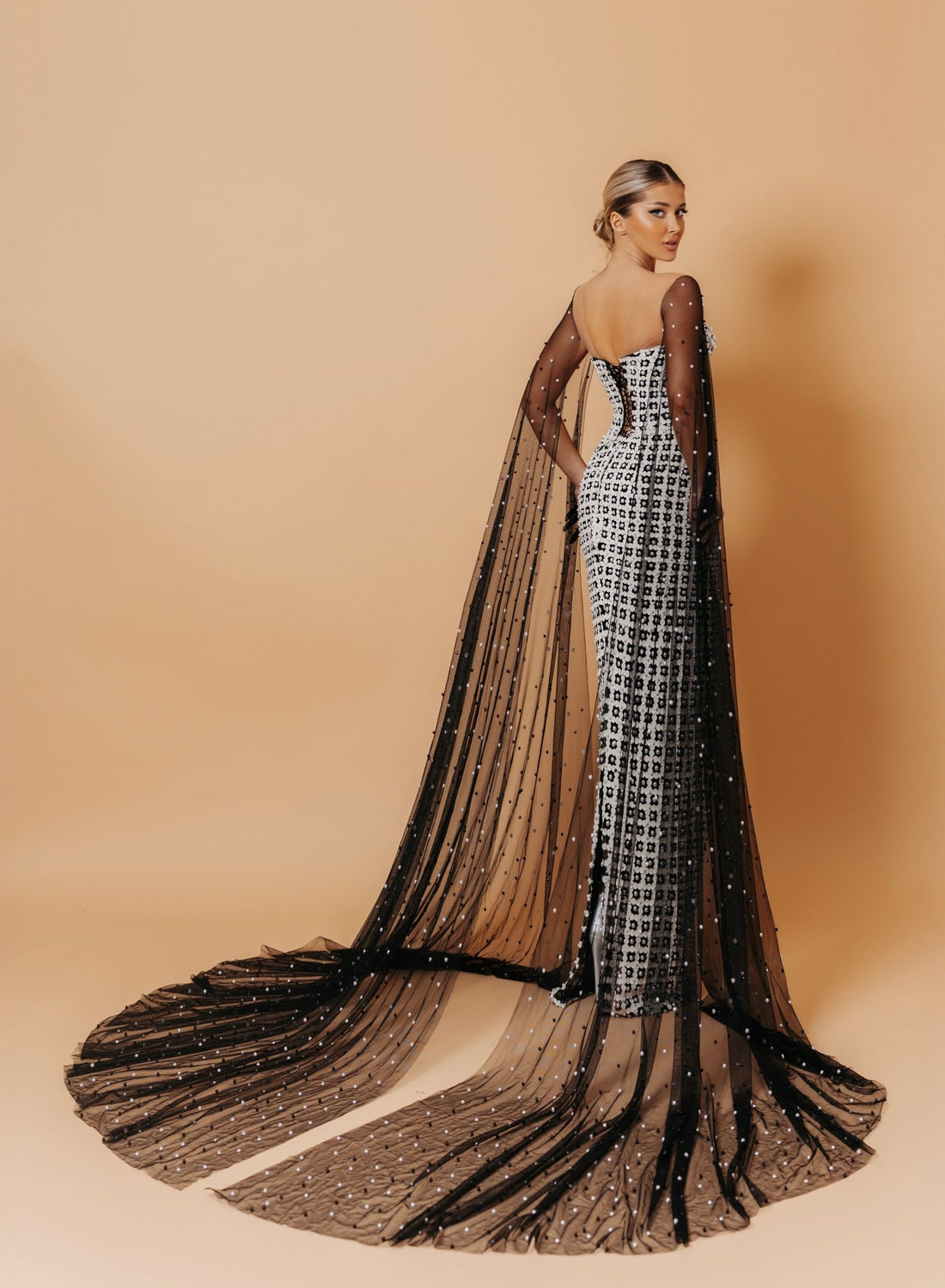 Black and White Pearl Haute Couture Gown - KUJTA & MERI - Haute Couture Gown - KUJTA & MERI