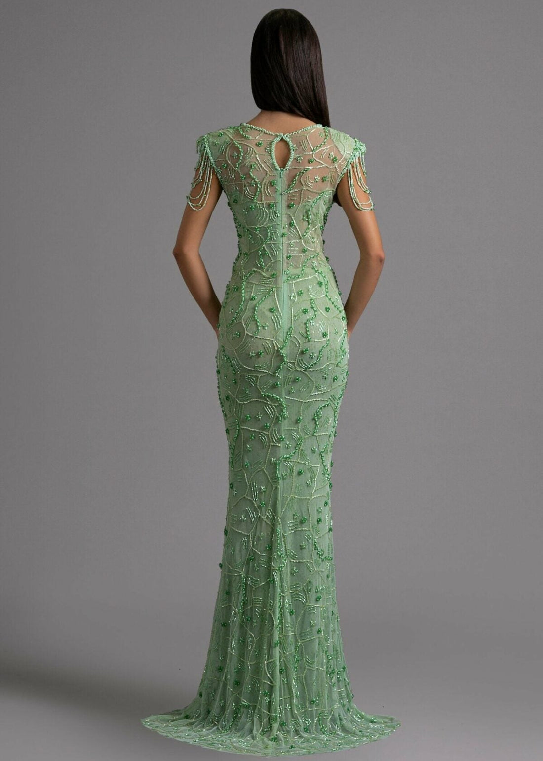 Emerald Green Beaded Gown with Cap Sleeves - KUJTA & MERI - KUJTA & MERI