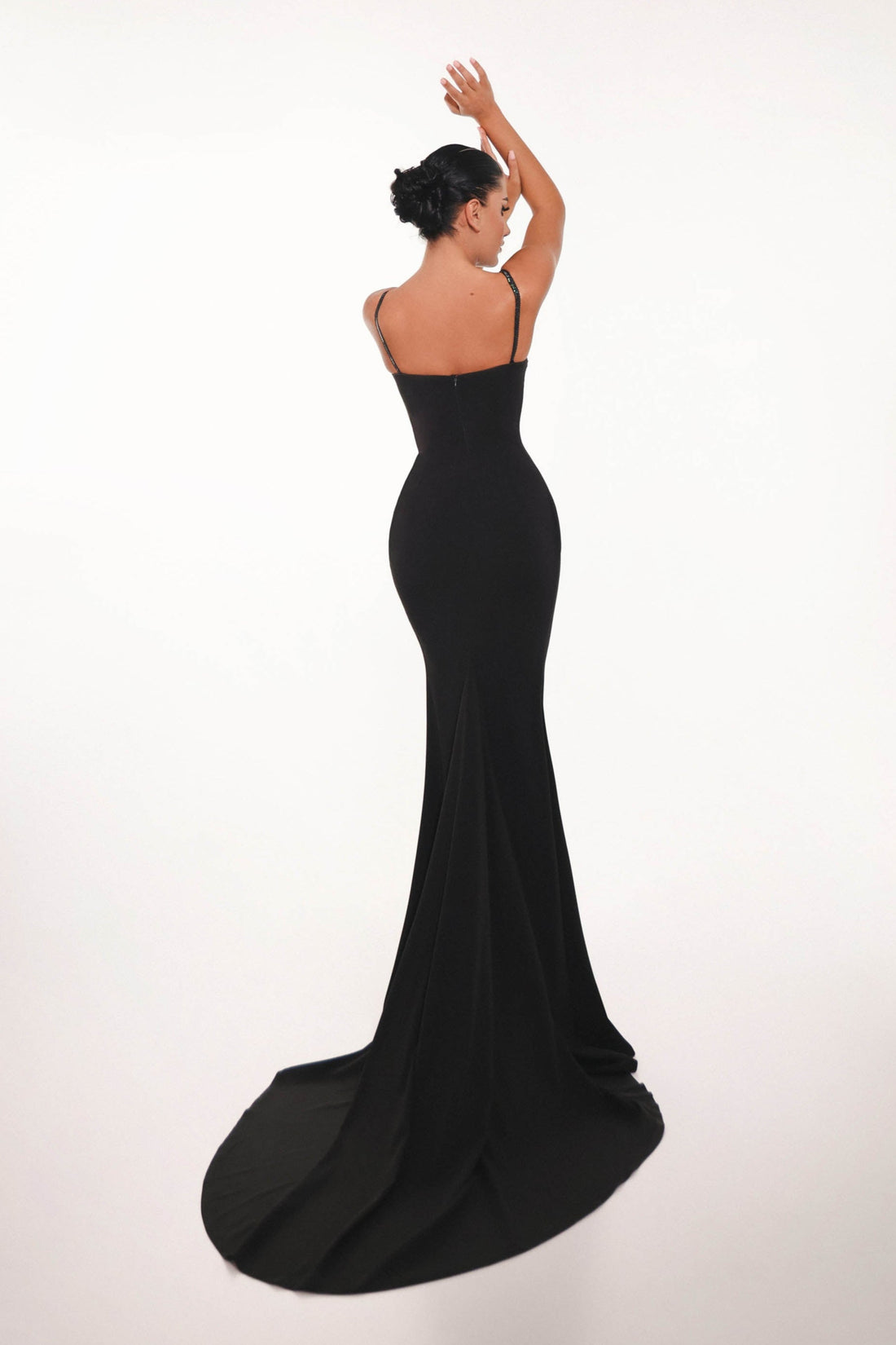 Black cut-out evening dress with gemstone embellishments -Couture gown
