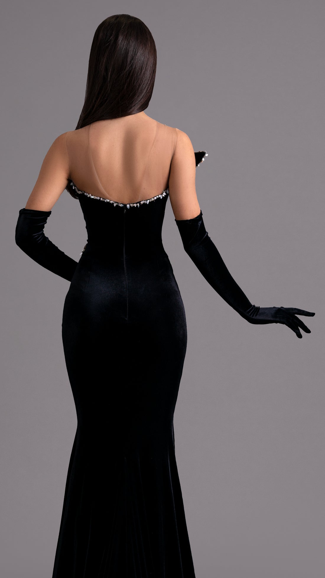 Black Velvet Gown with Crystal Embellishments Haute Couture