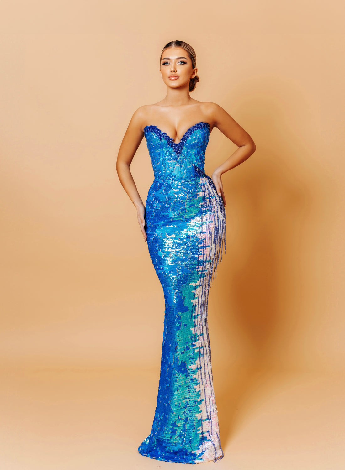 Azure Crystal Sequin Elegant Dress