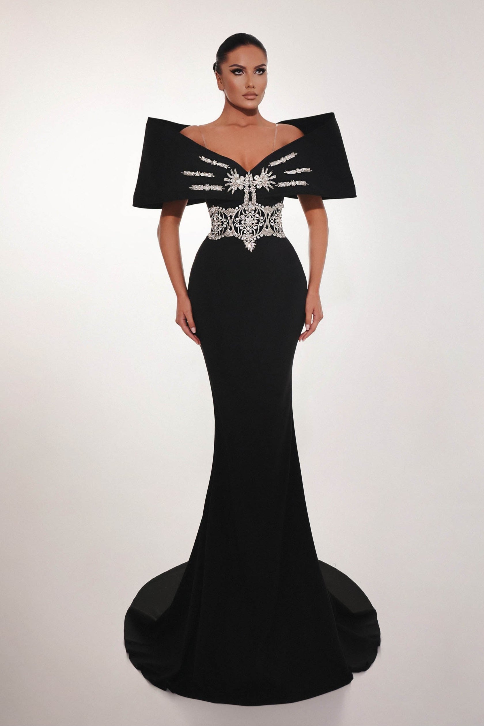Black Couture Dress with Silver Embroidery