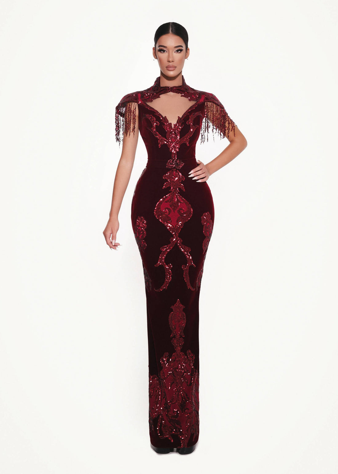 Burgundy Velvet Sequin Dress