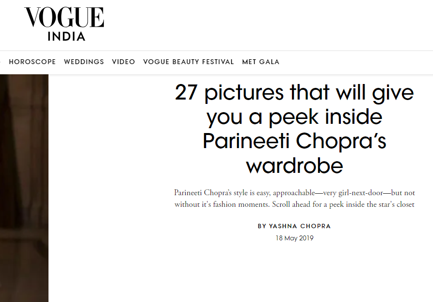 Metallic couture gown by Kujta & Meri featured in Vogue India - worn at the 2018 Filmfare Awards by Bollywood actress Parineeti Chopra