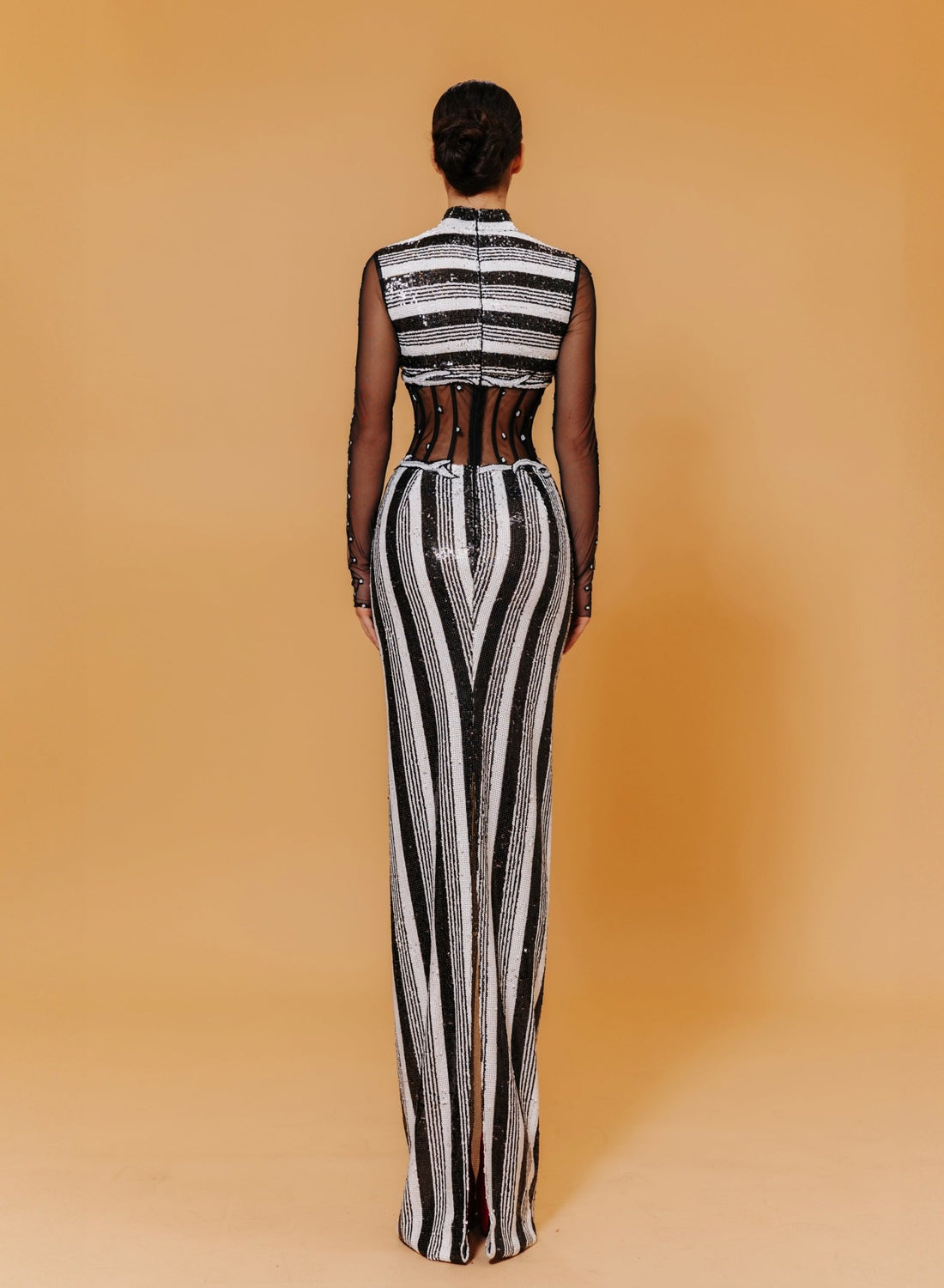 Black and White STRIPED SEQUIN EVENING DRESS XL Black and White STRIPED SEQUIN EVENING DRESS XL