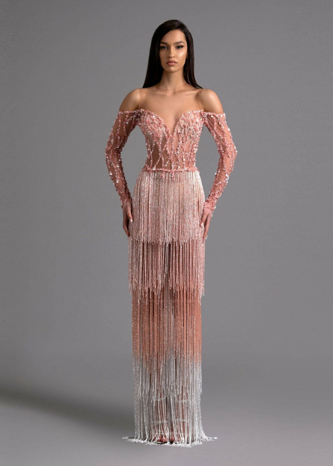 pink beaded fringe dress Jovani 38847 Size 10 Hot Pink Sequin Beaded Fringe Prom Dress Pageant