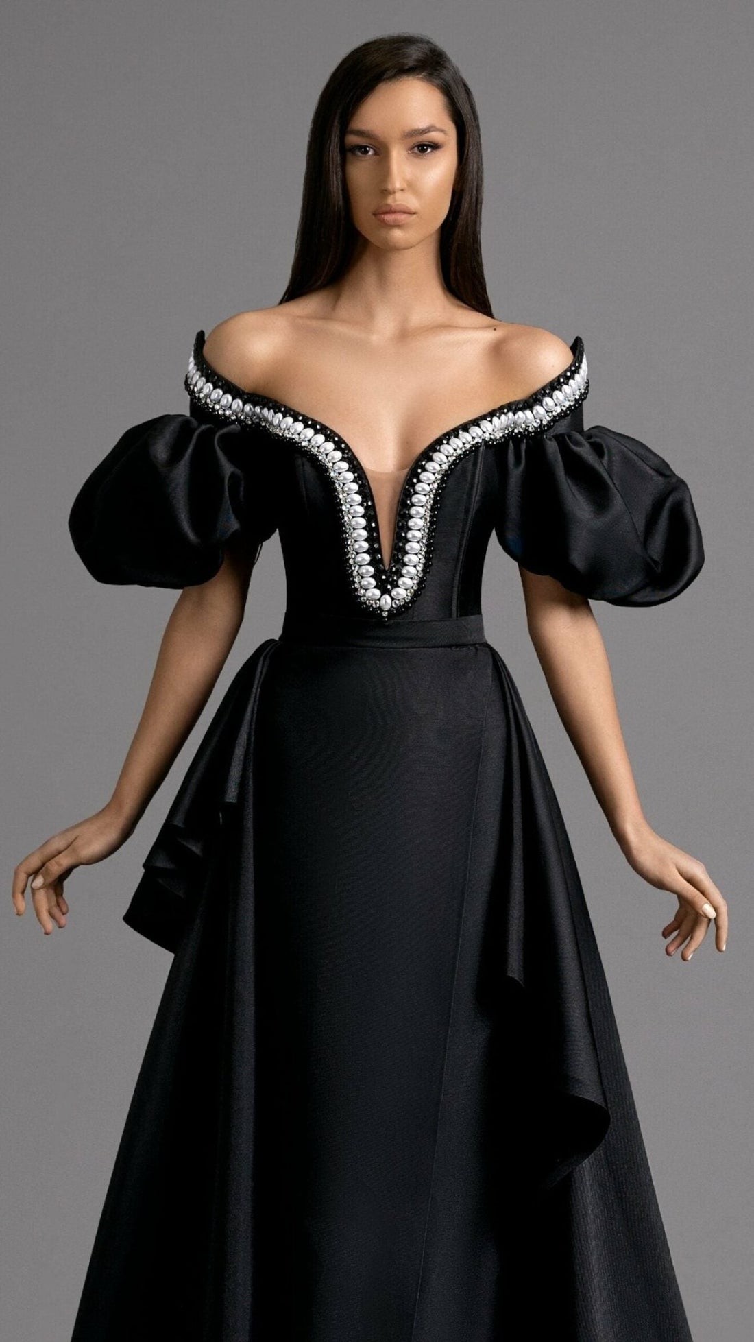 Dramatic Black Gown with Statement Sleeves and Hat - KUJTA & MERI - KUJTA & MERI