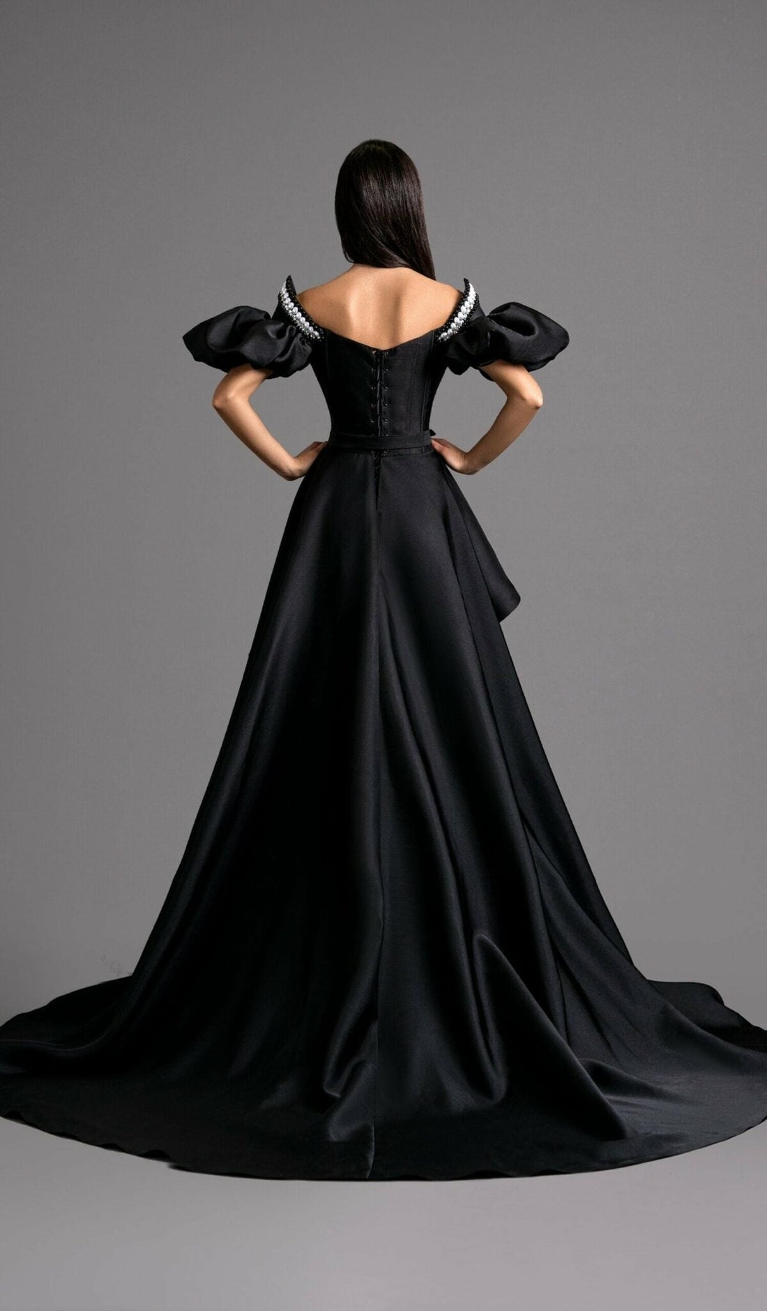 Dramatic Black Gown with Statement Sleeves and Hat - KUJTA & MERI - KUJTA & MERI