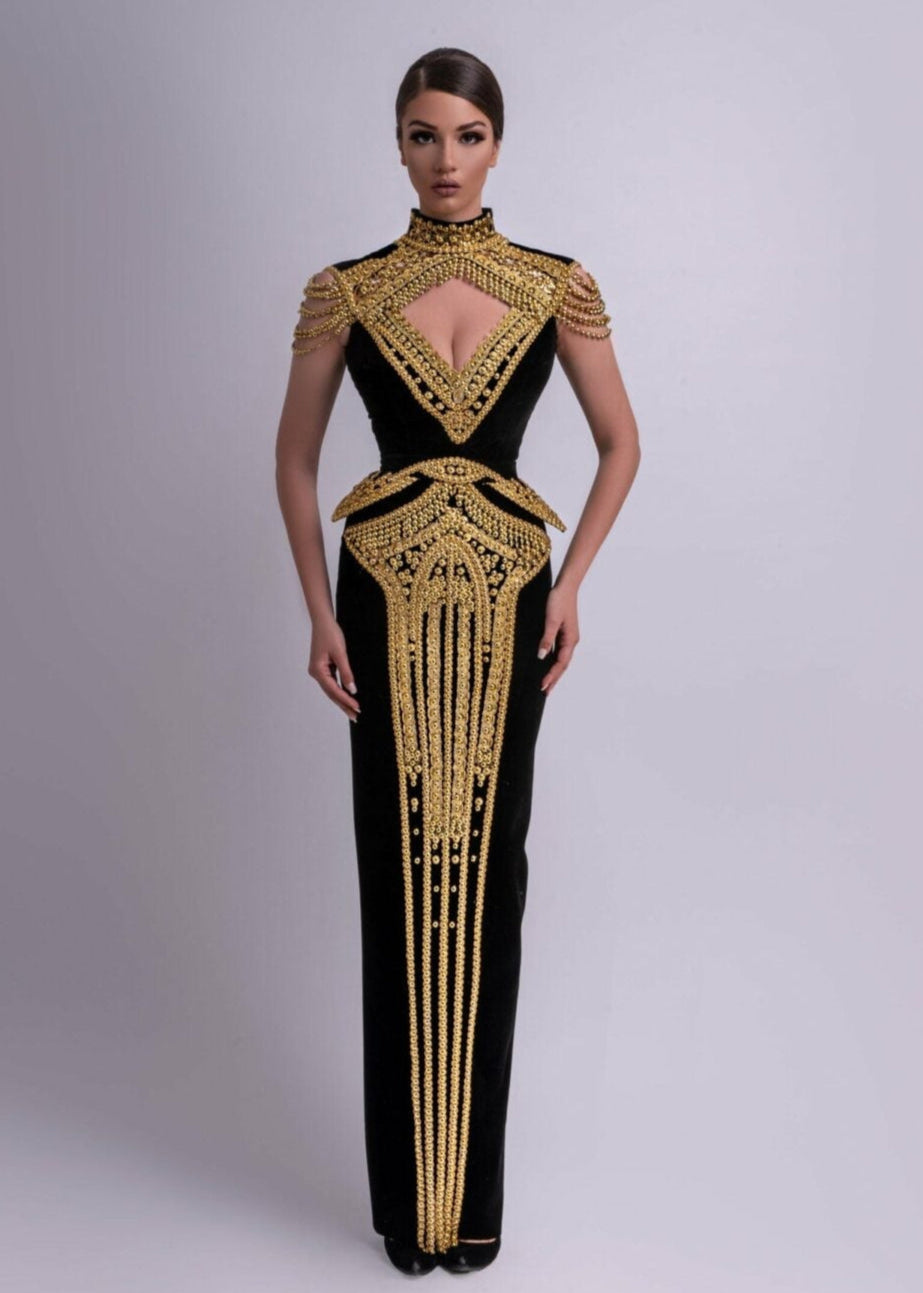 Elegant Black and Gold Haute Couture Dress | KUJTA & MERI