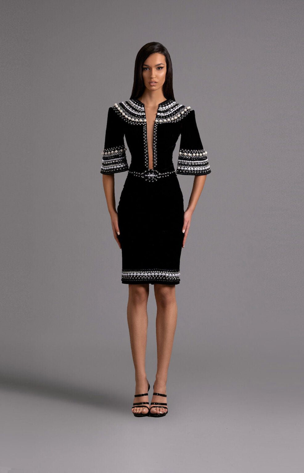 Elegant Black Cocktail Dress with Embellished Trim - KUJTA & MERI - KUJTA & MERI