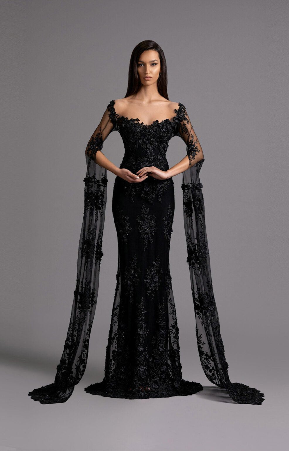 Enchanting Black Lace Off - Shoulder Gown - KUJTA & MERI - KUJTA & MERI