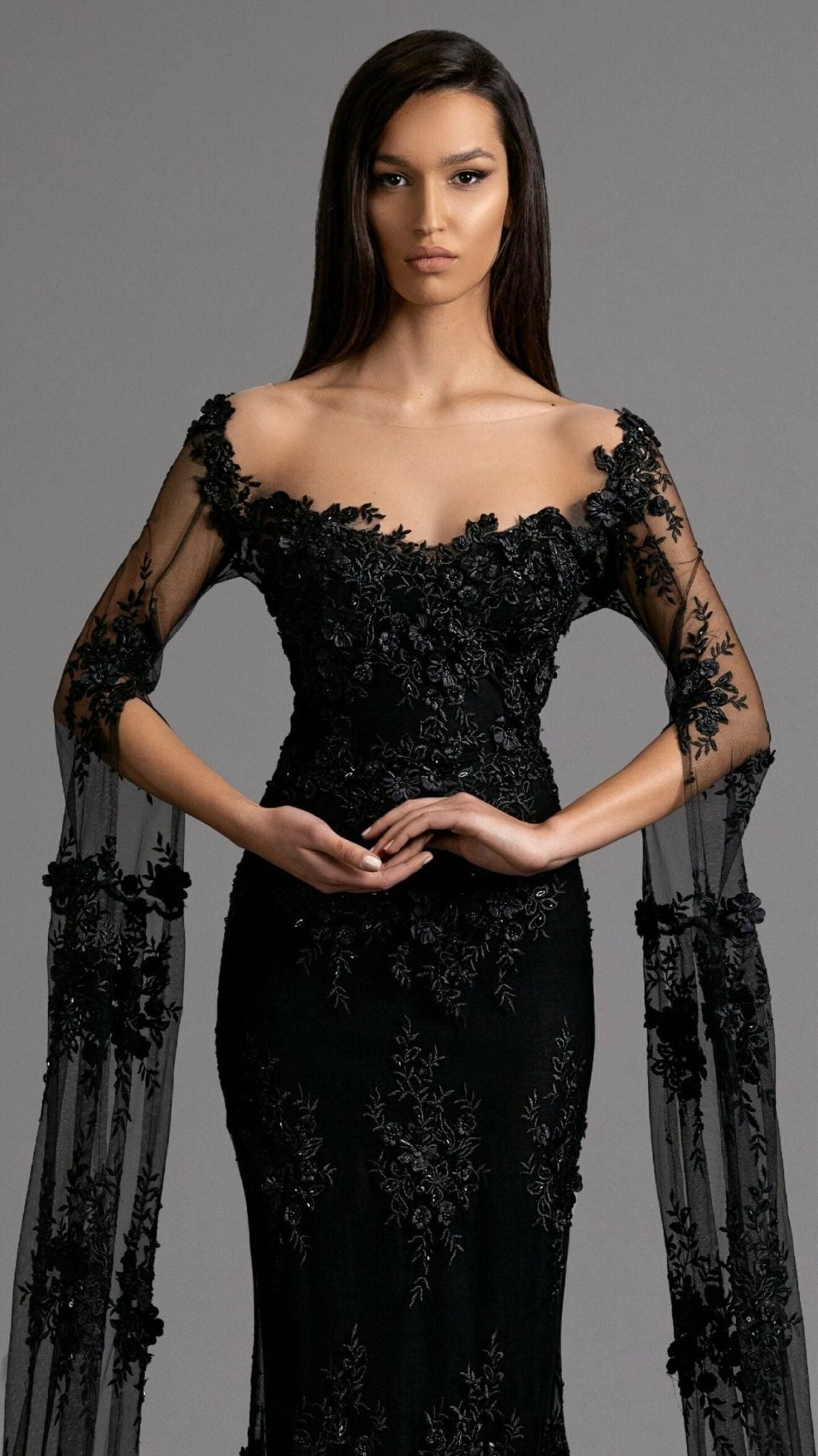 Enchanting Black Lace Off - Shoulder Gown - KUJTA & MERI - KUJTA & MERI