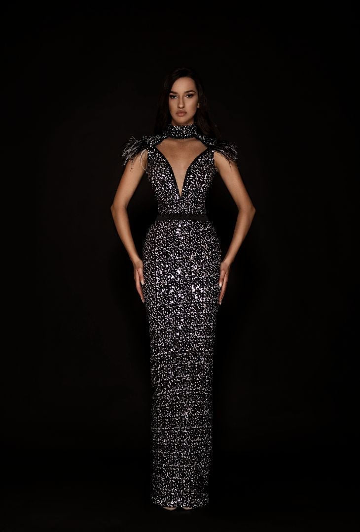 Feather Sequin Elegance Dress - KUJTA & MERI - Haute Couture Gown ...
