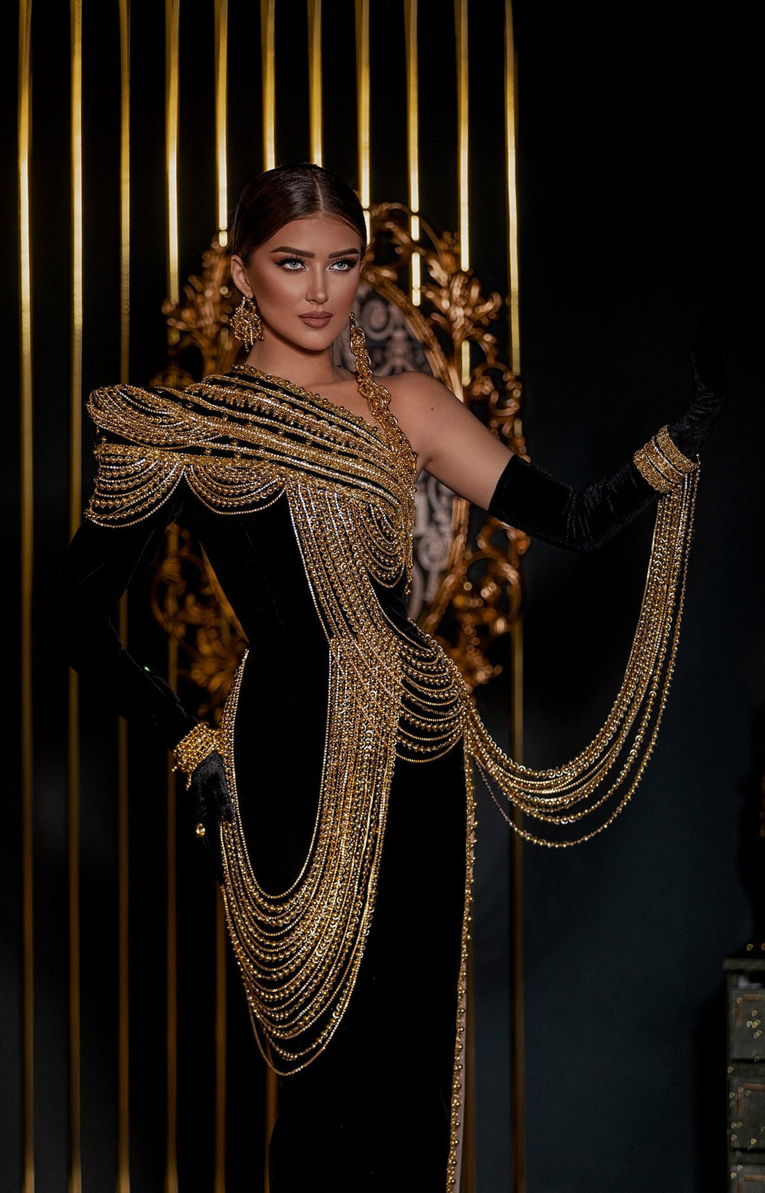 Gilded Majesty: The Draped Chain Gown - KUJTA & MERI - KUJTA & MERI