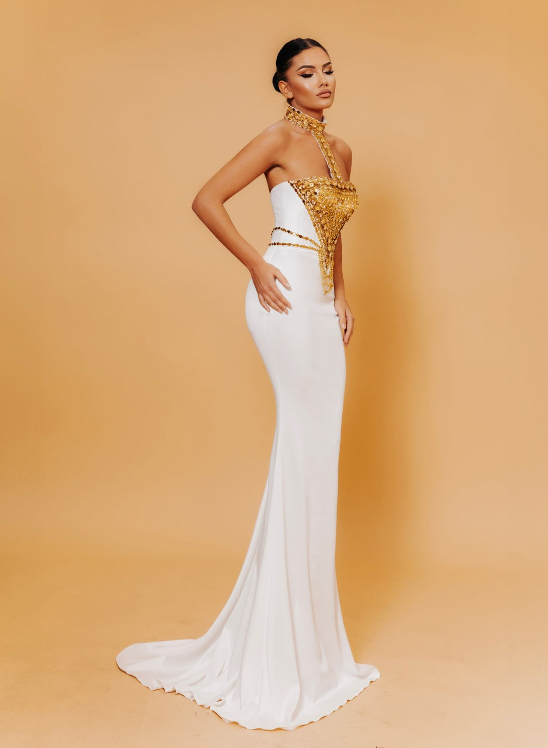 GOLD EMBROIDERED LONG DRESS XS / White GOLD EMBROIDERED LONG DRESS XS / White