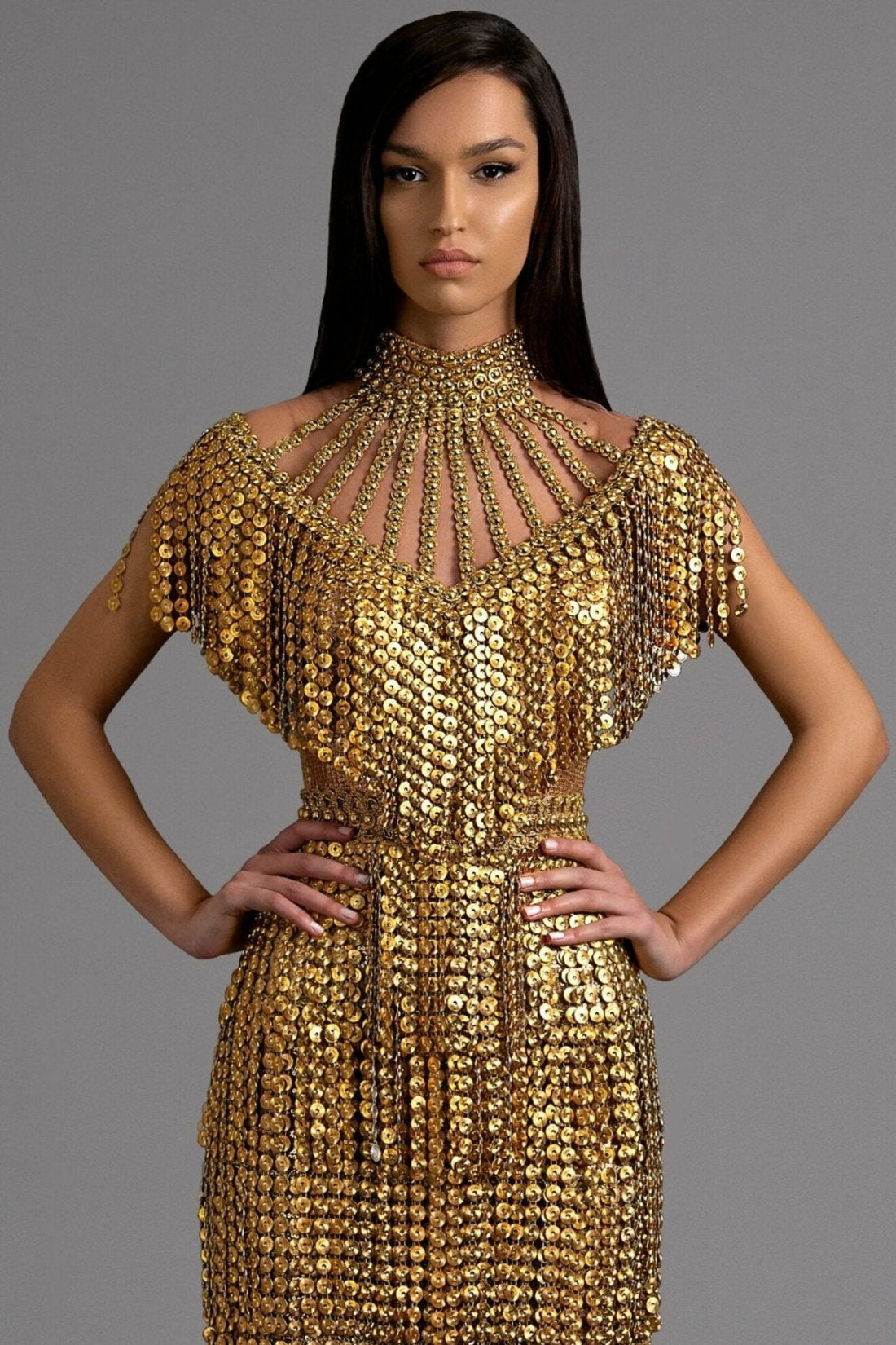 Golden Fringe Dress A handcrafted Masterpiece by Kujta & Meri XXL Golden Fringe Dress A handcrafted Masterpiece by Kujta & Meri XXL
