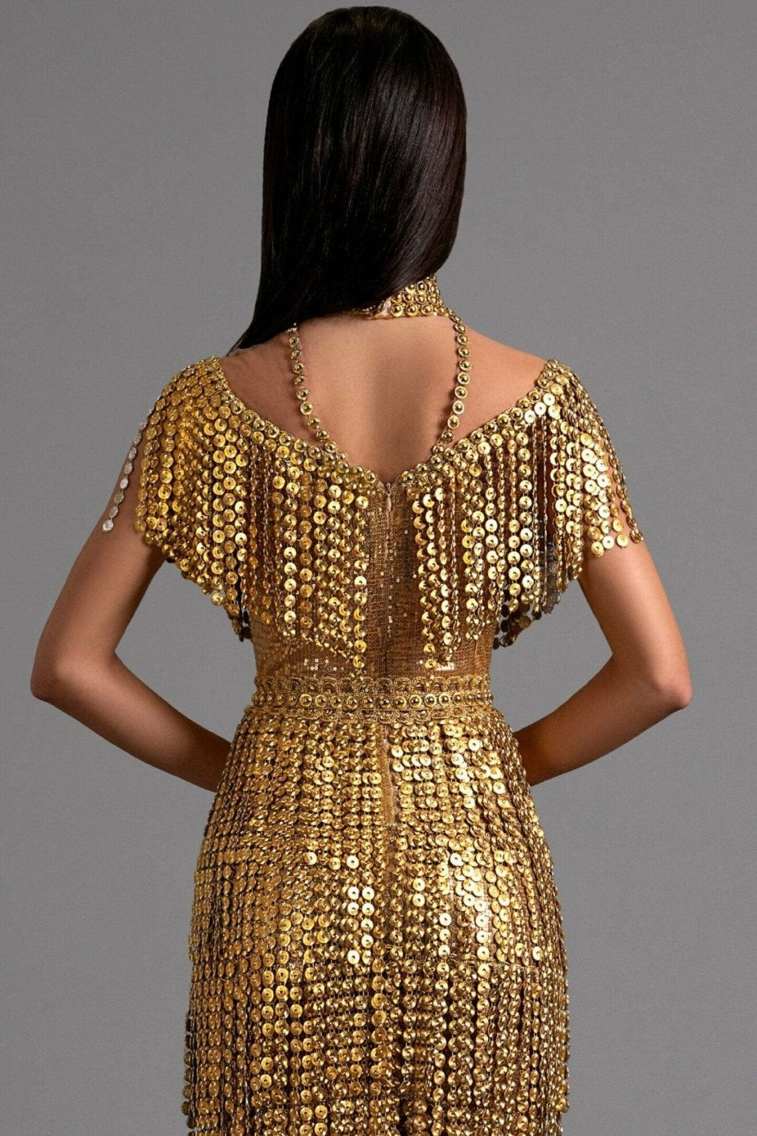 Golden Fringe Dress A handcrafted Masterpiece by Kujta & Meri XXL Golden Fringe Dress A handcrafted Masterpiece by Kujta & Meri XXL