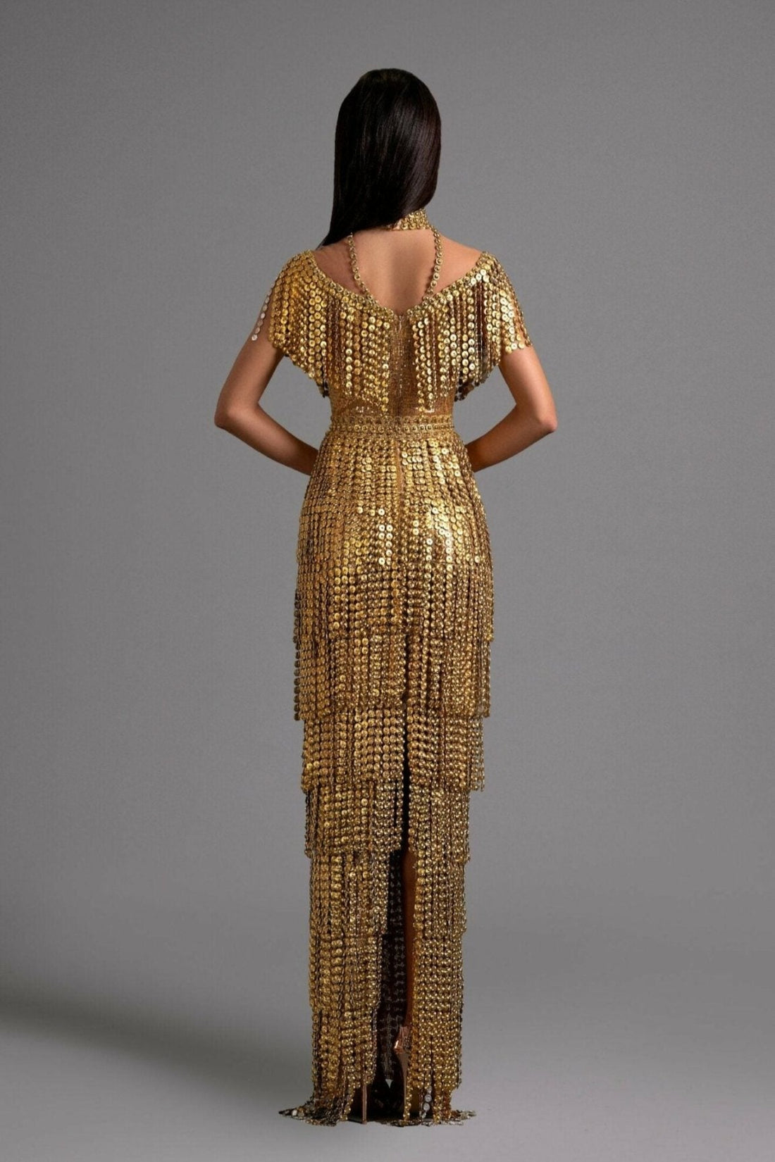 Golden Fringe Dress A handcrafted Masterpiece by Kujta & Meri XXL Golden Fringe Dress A handcrafted Masterpiece by Kujta & Meri XXL