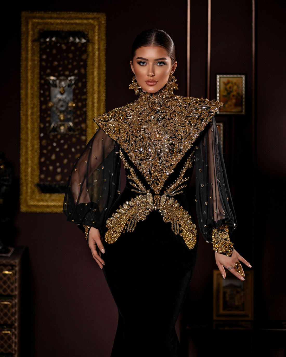 Noir Brilliance: The Embroidered Elegance Gown – KUJTA & MERI