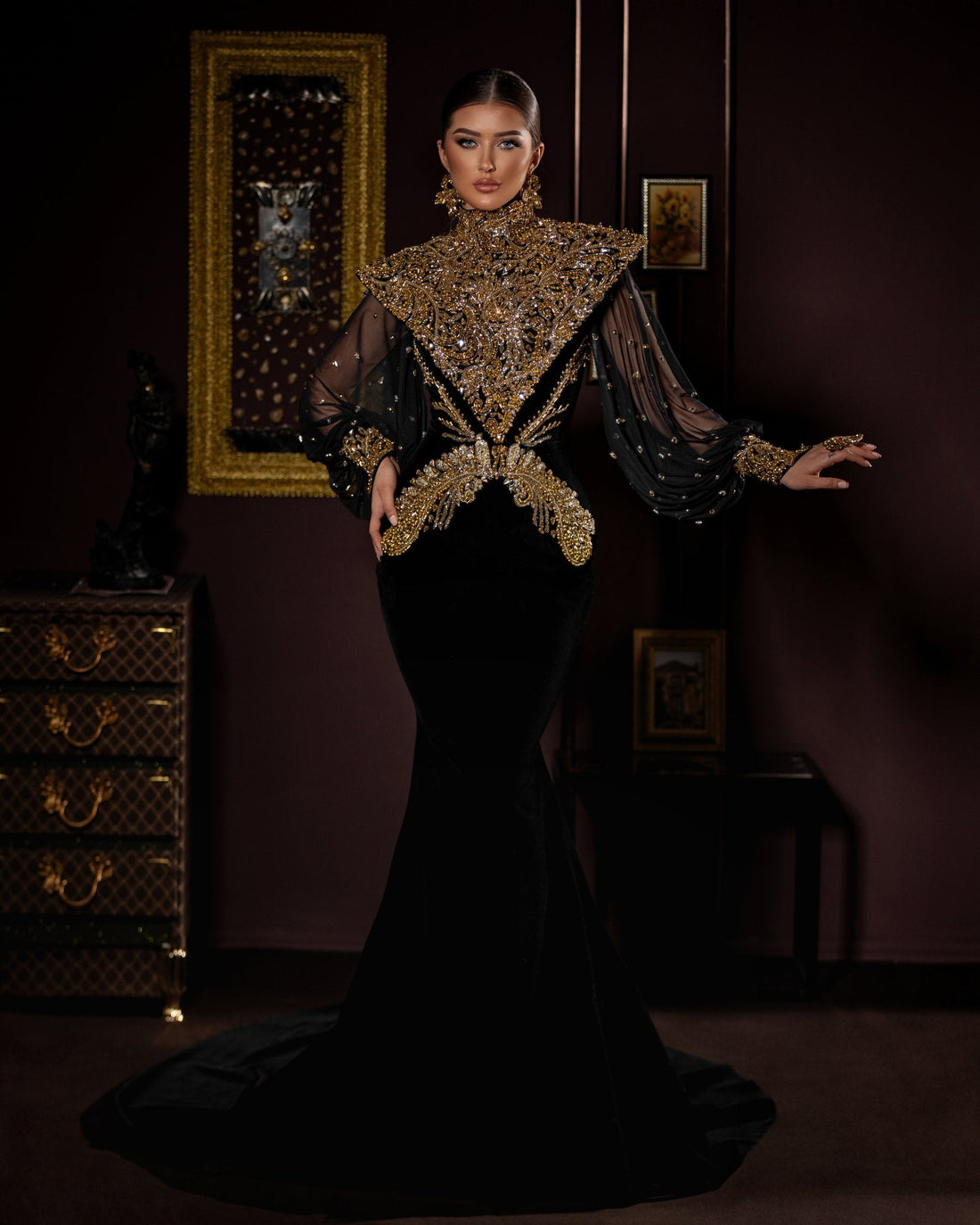 Noir Brilliance: The Embroidered Elegance Gown – KUJTA & MERI
