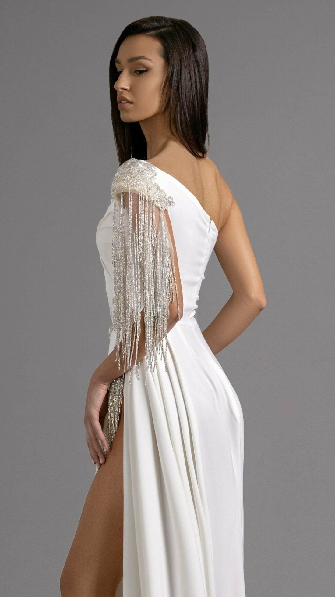 One - Shoulder Asymmetrical White Evening Gown - KUJTA & MERI - KUJTA & MERI