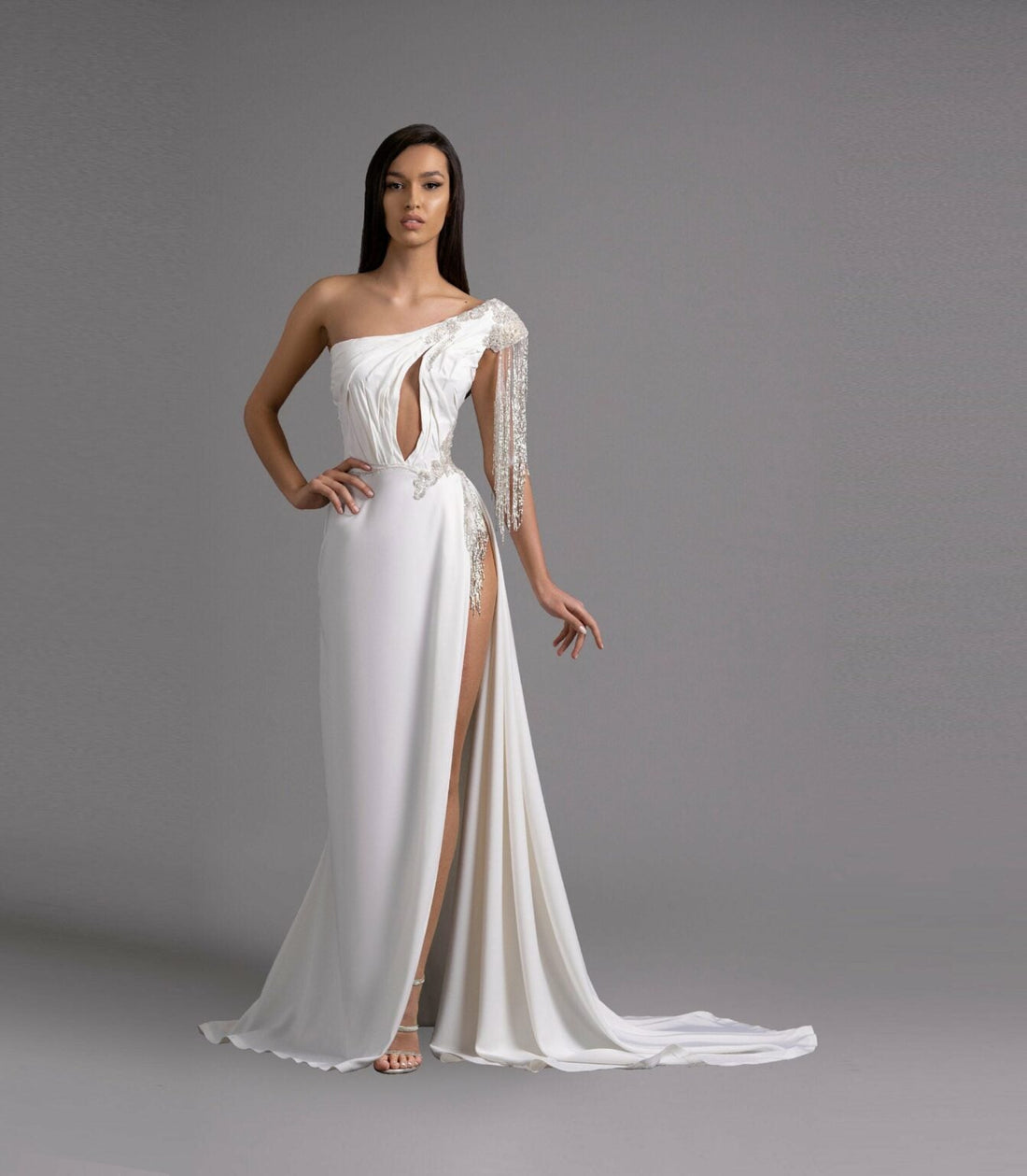 One - Shoulder Asymmetrical White Evening Gown - KUJTA & MERI - KUJTA & MERI