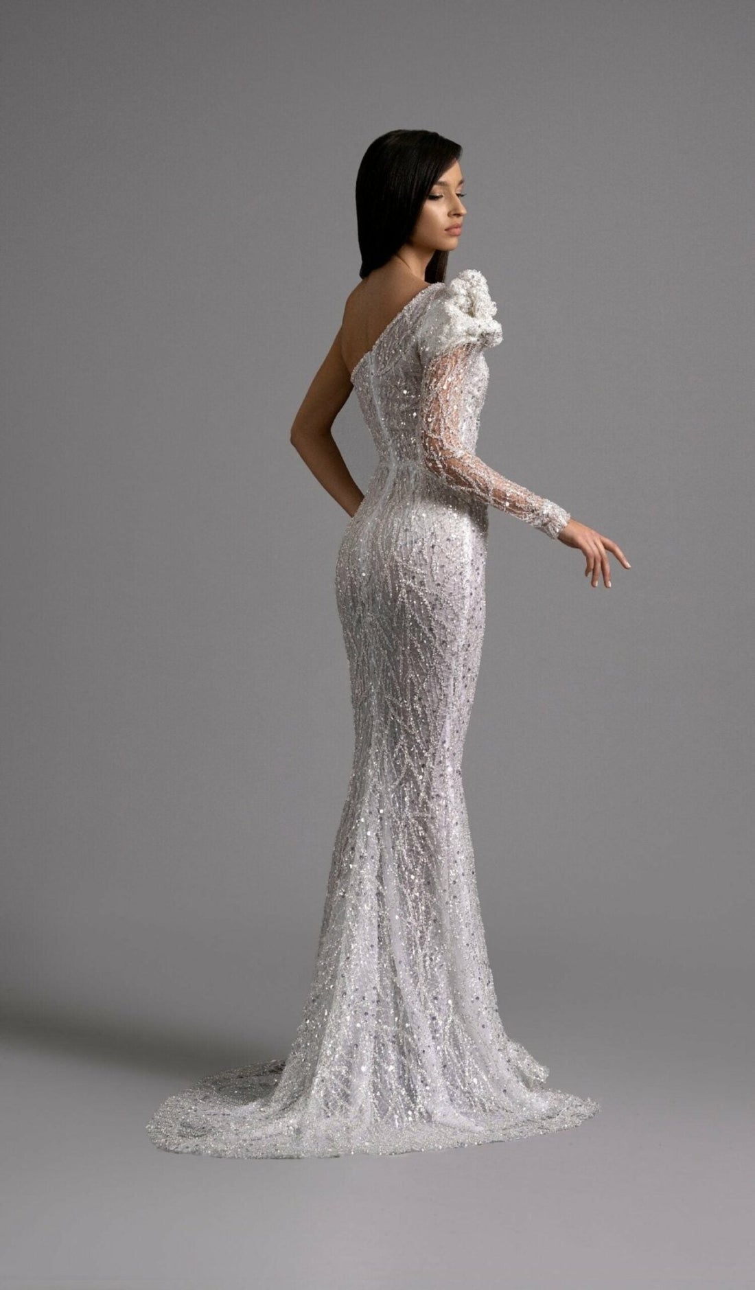 One - Shoulder Lace Sequin Gown - KUJTA & MERI - KUJTA & MERI