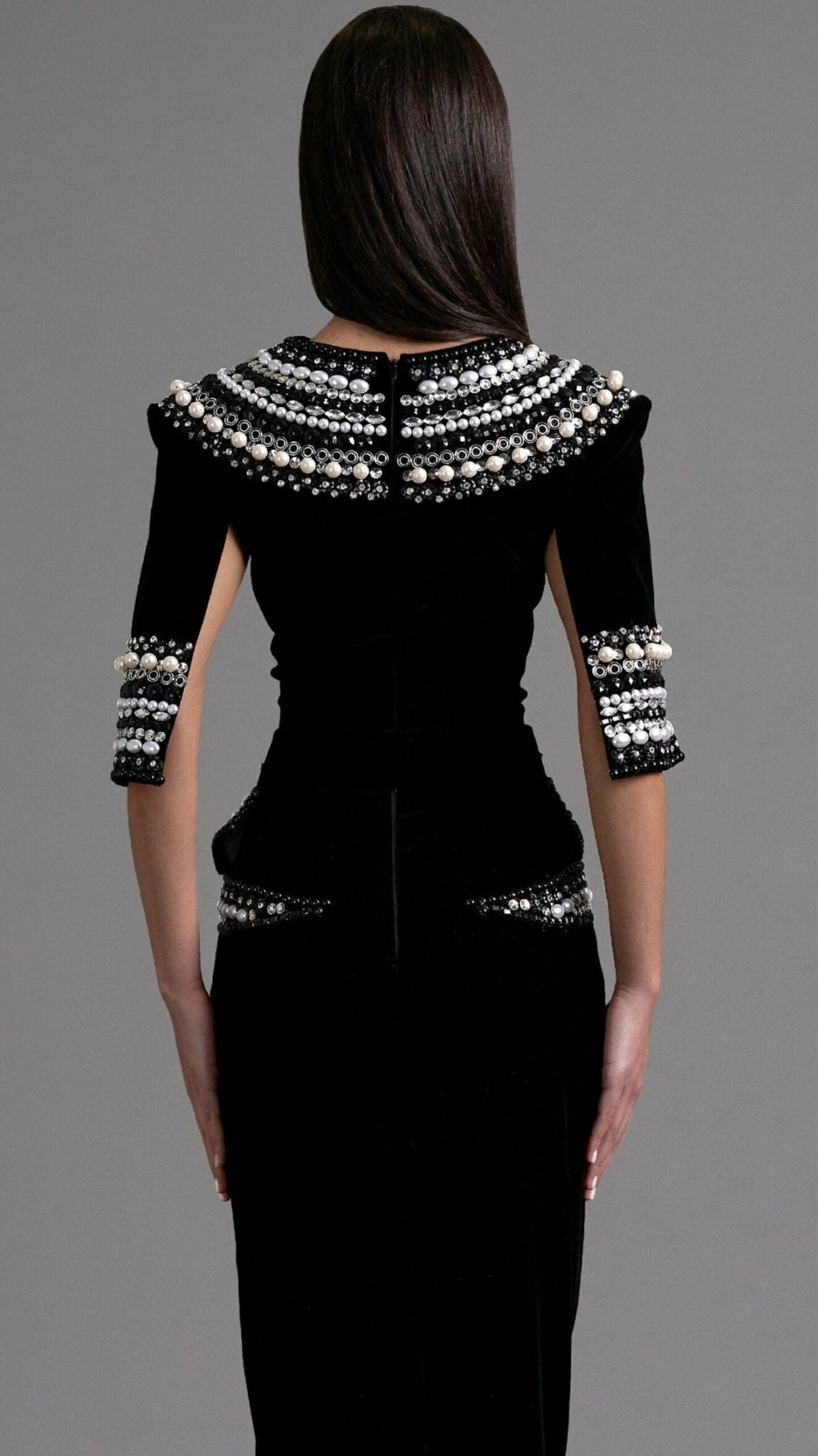 Regal Black Evening Gown with Embellished Accents - KUJTA & MERI - KUJTA & MERI