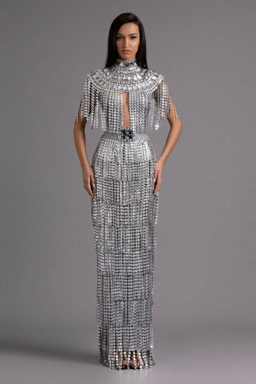 Silver Fringe Evening Dress KUJTA & MERI Silver Fringe Evening Dress KUJTA & MERI